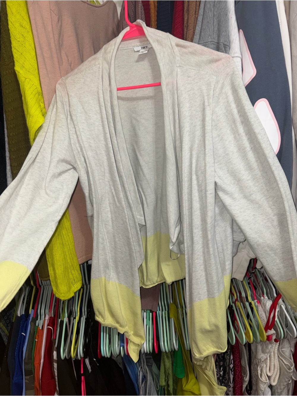 Bar III Light Gray & Bright Yellow Open-Front Cardigan